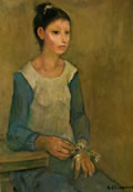 Fanciulla con margherita, fine anni 60, olio su tela, cm 70x50, Napoli, collezione privata